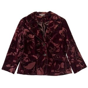 Ann Taylor Burgundy Velvet Floral Whimsigoth Romantic Academia Blazer Size 8